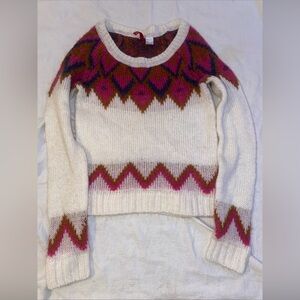 Divided White and Pink Patterned Sweater